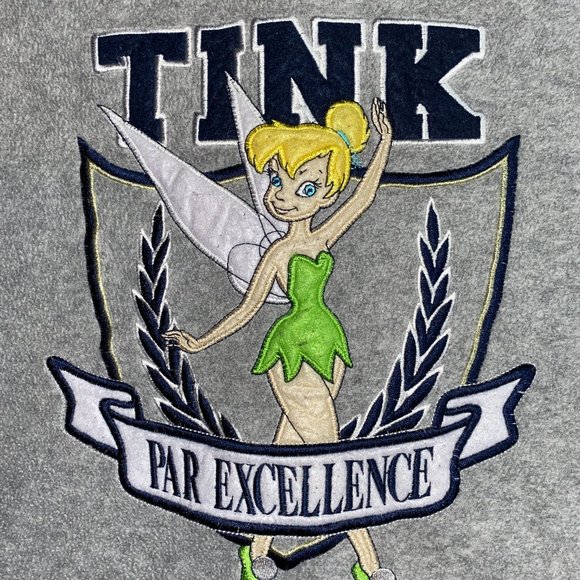 Rare Disney Tinker Bell Gray Zipper Hoodie Sweatshirt Par Excellence Tink - Picture 8 of 8